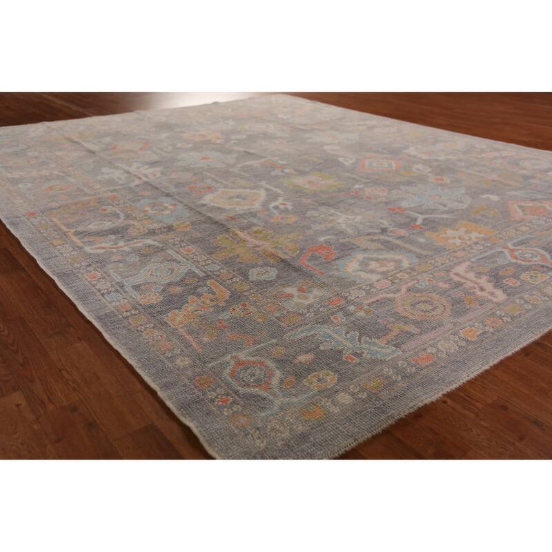 Hand Knotted Oriental 100% Wool Carpet Transitional All-Over Greys & Charcoal Oushak Area Rug - 9' 11'' X 8' 0''