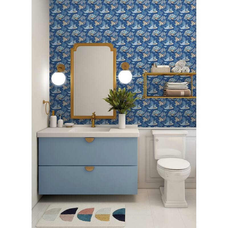 PrintFresh Meowing Mermaids Blue Peel and Stick Wallpaper
