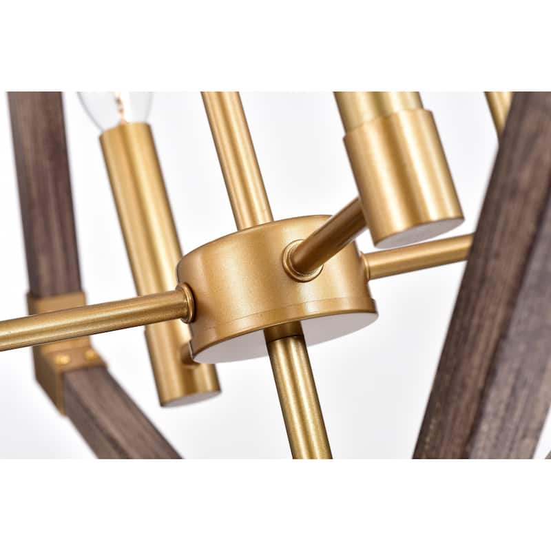 Kara Matte Gold+Wood Grain 4-Light Geometric Chandelier