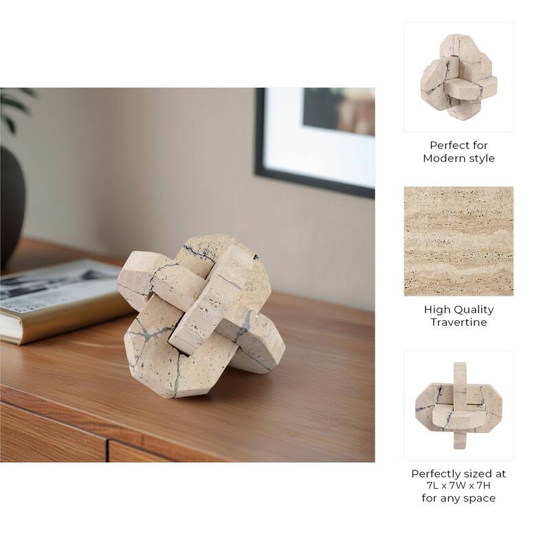 Stone Decorative Object Interlocking Geometric Sculptural Design