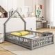 preview thumbnail 49 of 55, Pine Wood House-Shaped Headboard Floor Bed with Fence for Kids, Boys and Girls Full - Grey