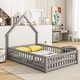 preview thumbnail 32 of 46, Twin House-Shaped Headboard Floor Bed with Fence, Fun & Safe Kids Bed