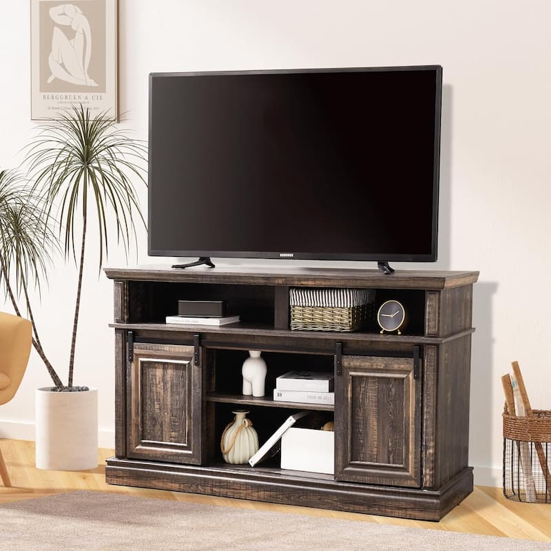 Roomfitters Mid Century Modern Media Console Table, Storage Cabinet, Multipurpose Sliding Door TV Cabinet