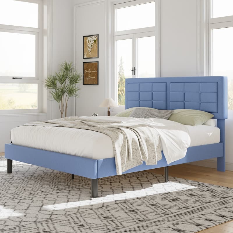 VECELO Bed Frame with Adjustable Headboard Upholstered Button Tufted Platform Bedframe with Wood Slats Support