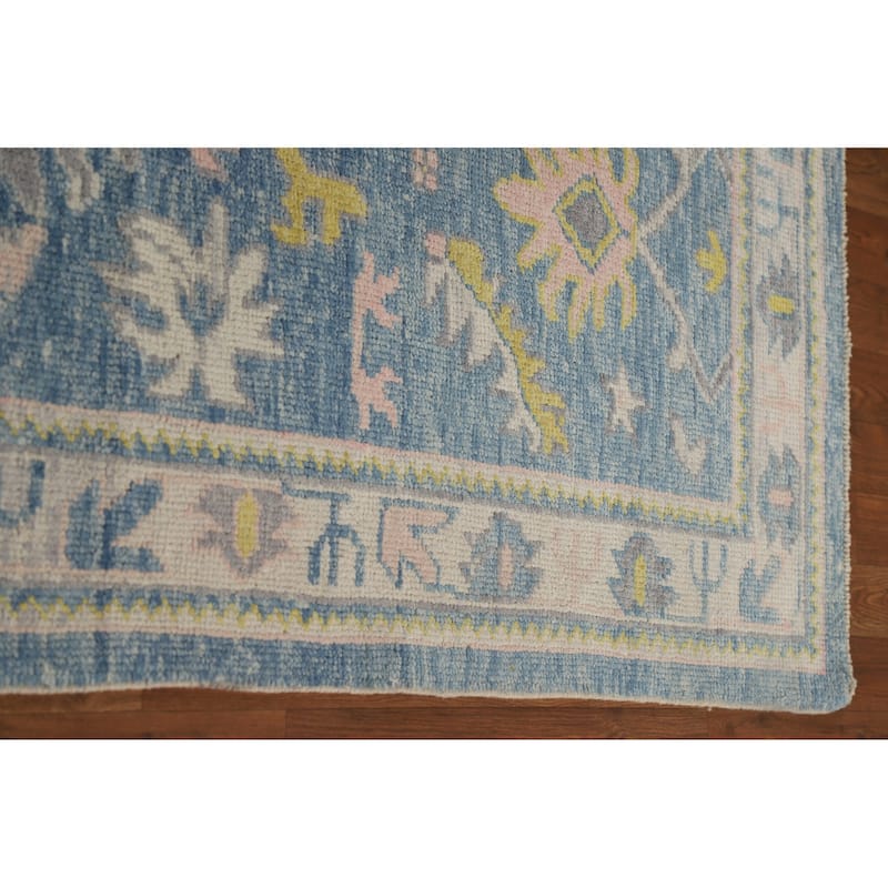 Vegetable Dye Floral Oushak Turkish Runner Rug Handmade Wool Carpet - 3'2"x 16'0"
