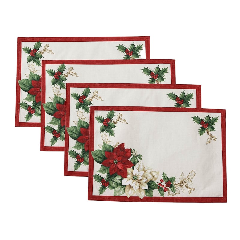 Red and White Poinsettias Placemat, Set of 4 - 13"x19"