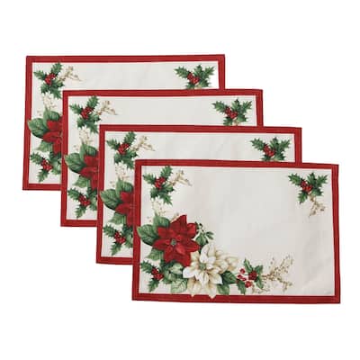 Red and White Poinsettias Placemat, Set of 4 - 13"x19"