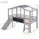 preview thumbnail 17 of 16, Twin Size Loft Bed with Ladder and Slide, House Bed with Blackboard and Light Strip on the Roof, White