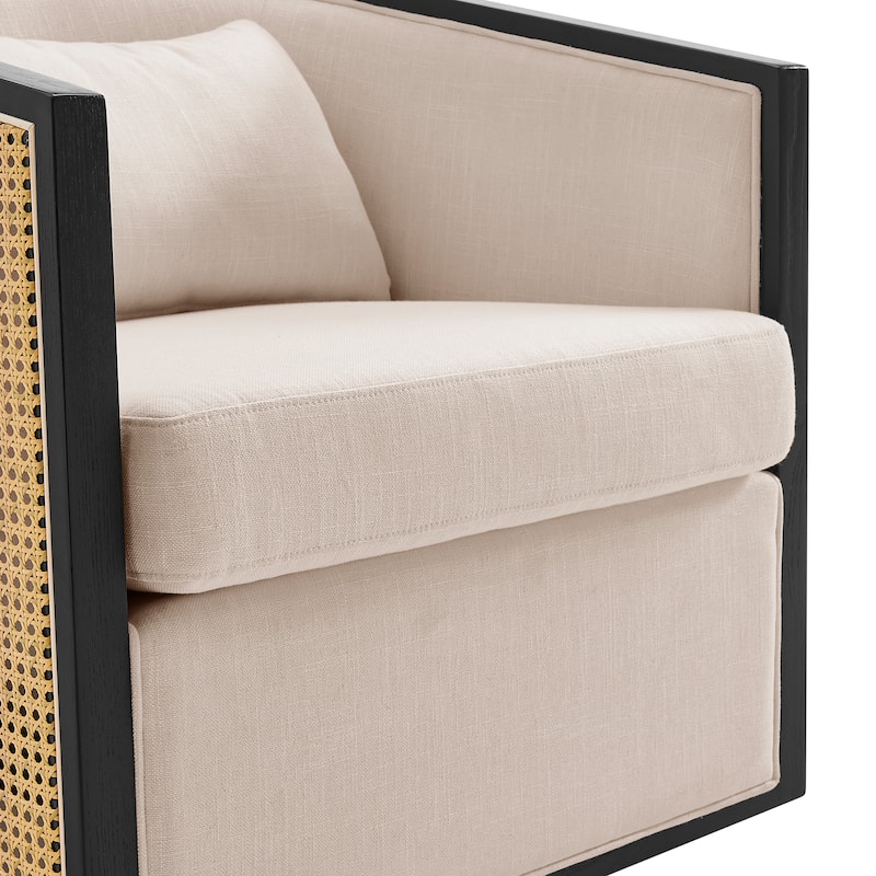 NPD Furniture Marilyn Linen Swivel Accent Arm Chair with Rattan