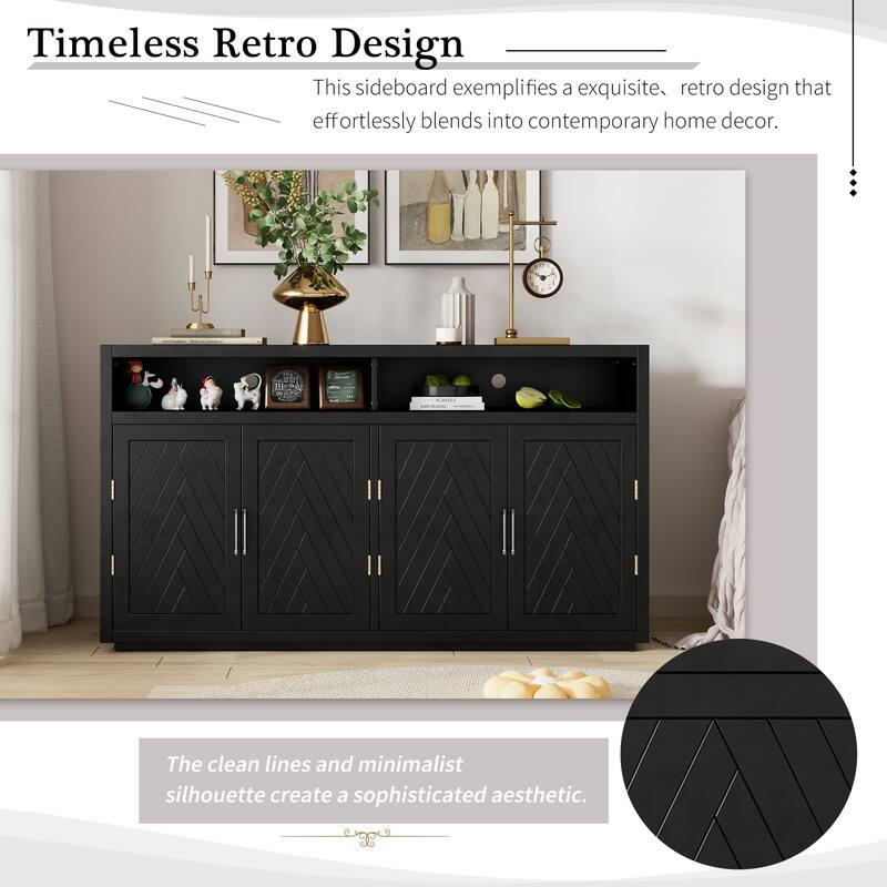 4 Door Sideboard with Open Storage and Adjustable Shelves