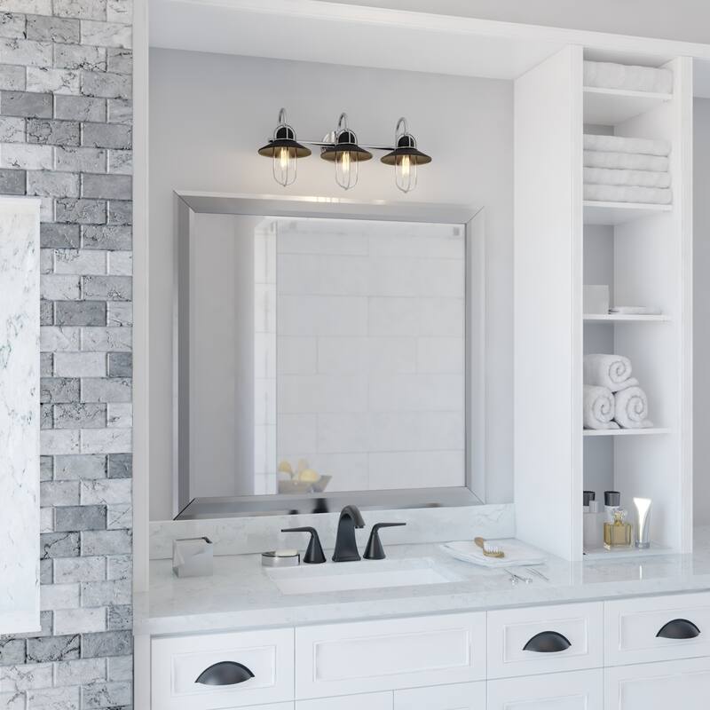 VAXCEL Galena Matte Black and Satin Nickel Nautical Coastal Bathroom Vanity Lighting Fixture, Steel Cage Wall Sconce