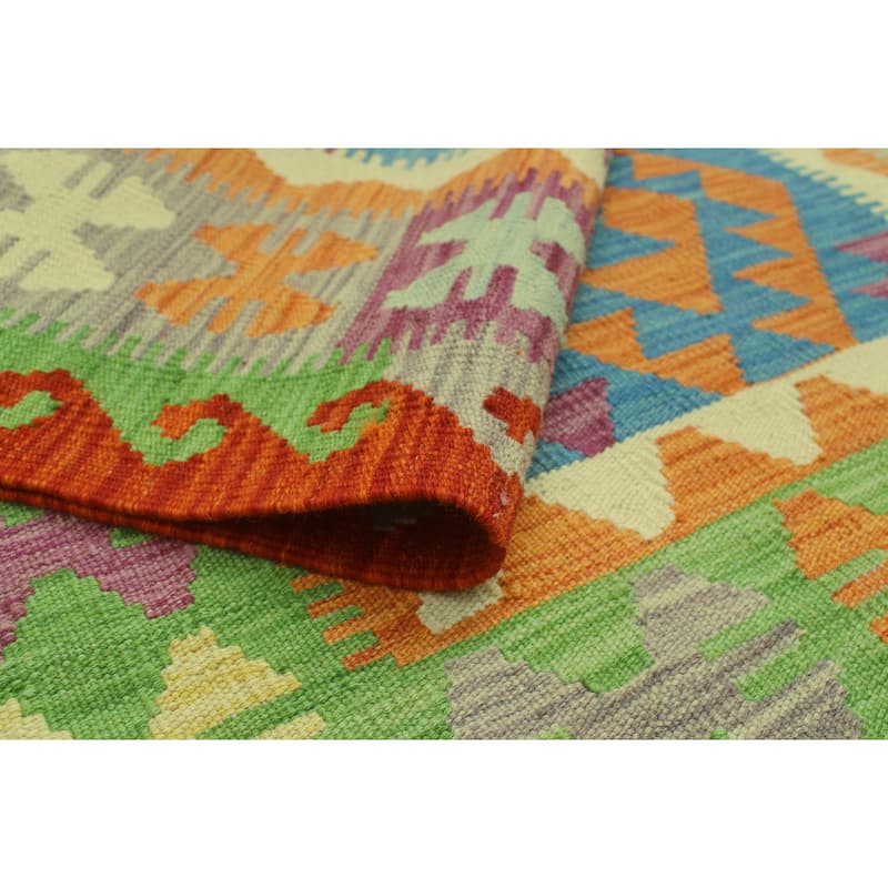 Hand-Woven Sangat Kilim Rickie Rust/Purple Rug - 3'6" x 4'11"