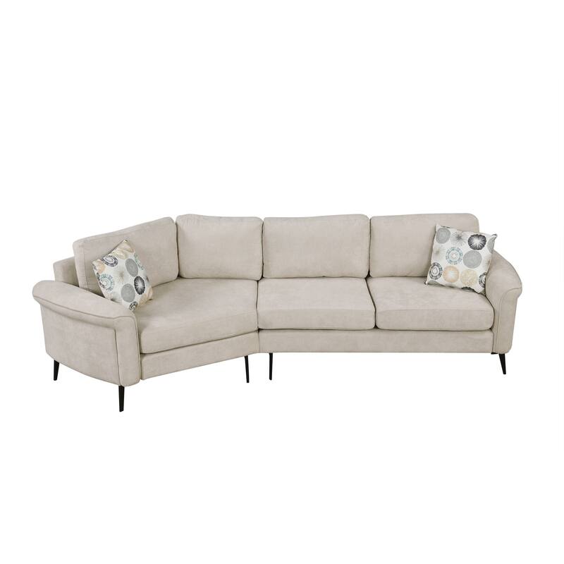 111" Chenille 3-seater Curved Sofa with Two Pillows, Beige