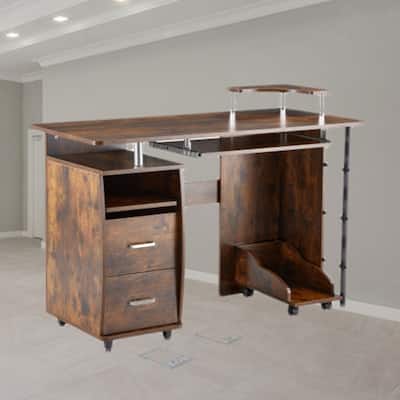 47" Classic Wood Computer Desk with Keyboard Tray, File Cabinet, and Adjustable Foot Pads for Stability