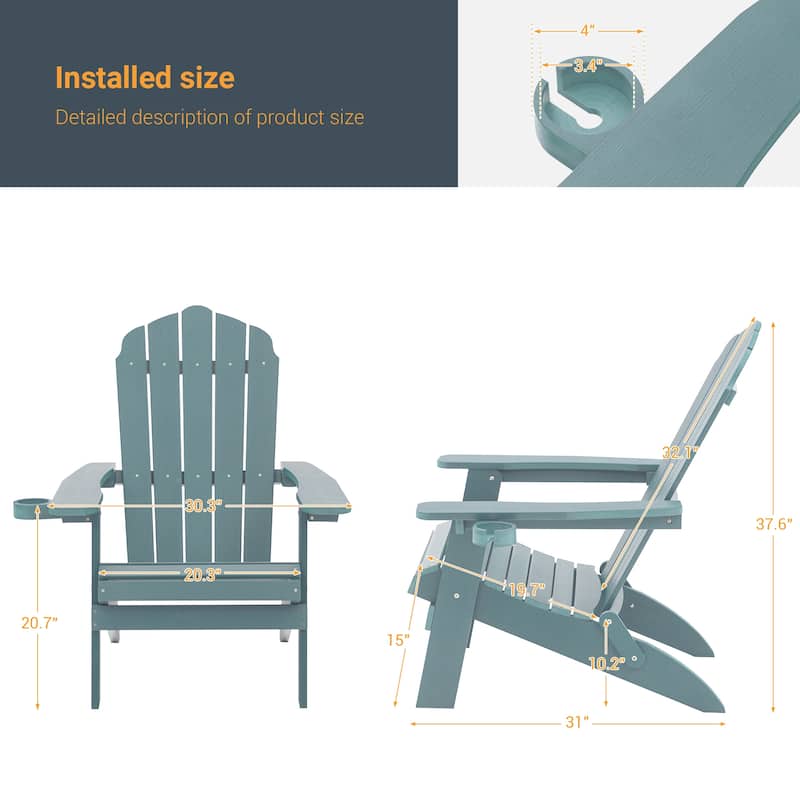 LIVOOSUN Outdoor Folding Adirondack Chair w/Cup Holder,Fire Pit Chairs