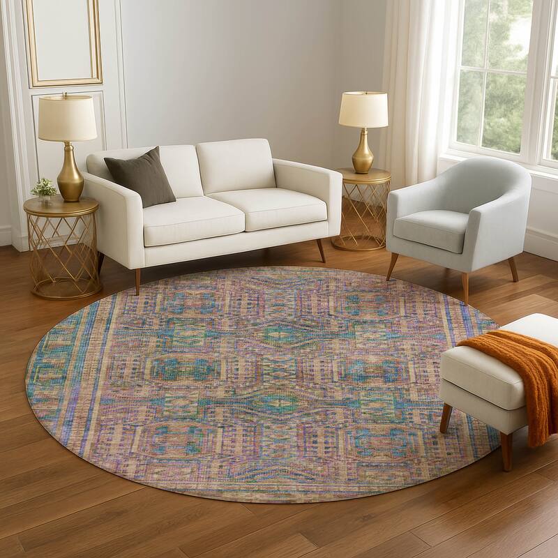 Premium Washable Super Soft Traditional Global Mayfield Rug - Orange - 8' x 8'