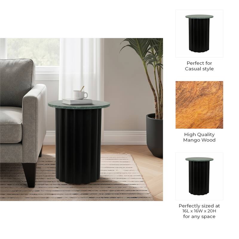 Wood Base and Marble Top Form Clean Stylish Modern Glam Accent Table - 16" x 16" x 20"