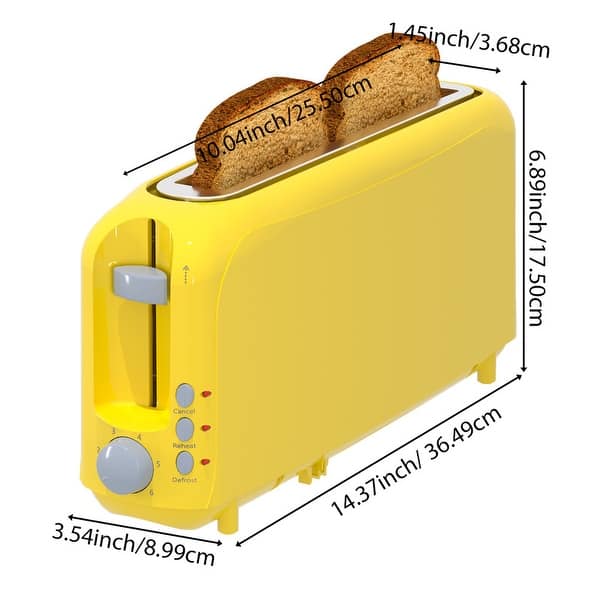 dimension image slide 0 of 6, 2-Slice Slim Toaster: 10" Slot, 6 Shades, Cancel/Reheat/Defrost, Removable Tray, Auto Shut-Off.