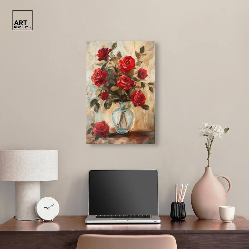 Ruby Roses in Riad Glass Canvas by Art Remedy, Gallery Wrapped