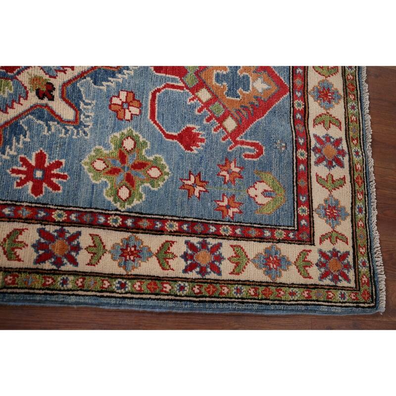 Light Blue Kazak Accent Rug Handmade Wool Carpet - 3'3" x 5'1"