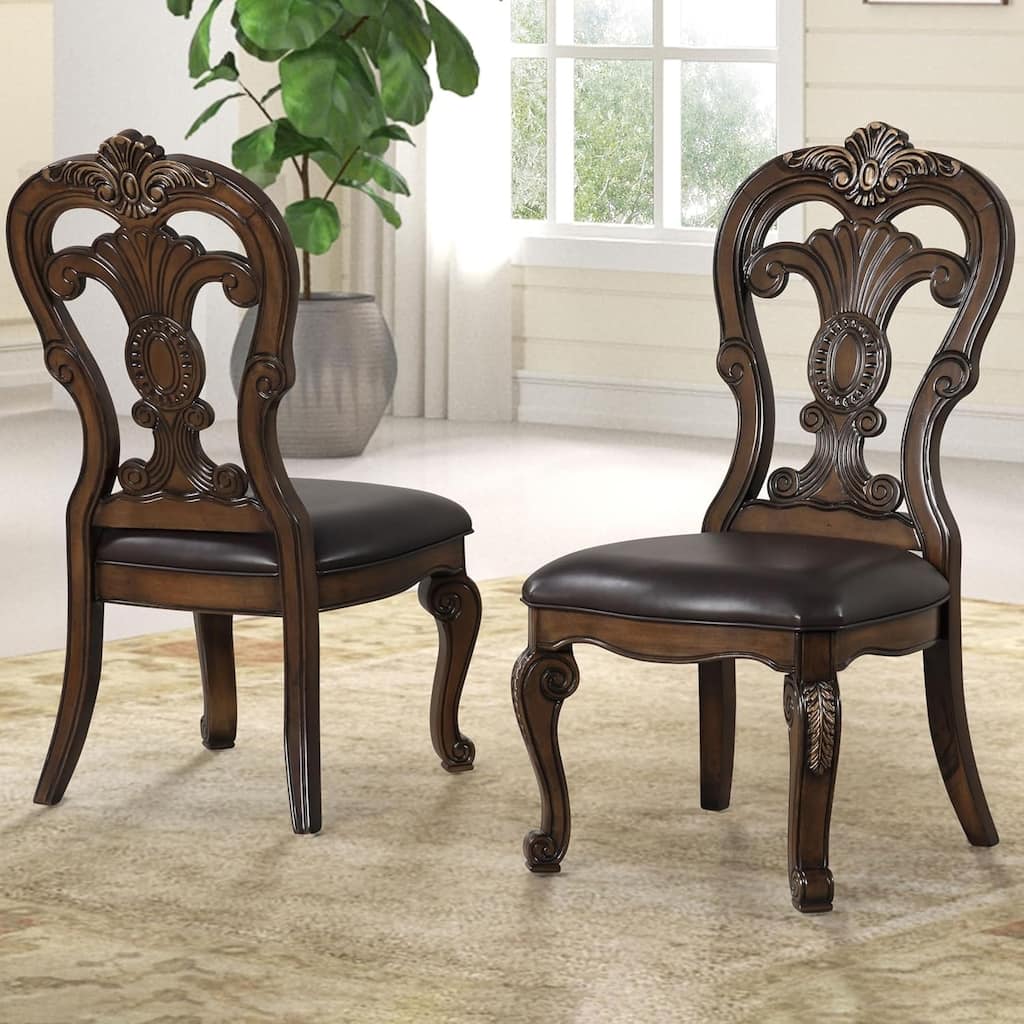 Royal Dark Brown Finish Dining Side Chairs Set