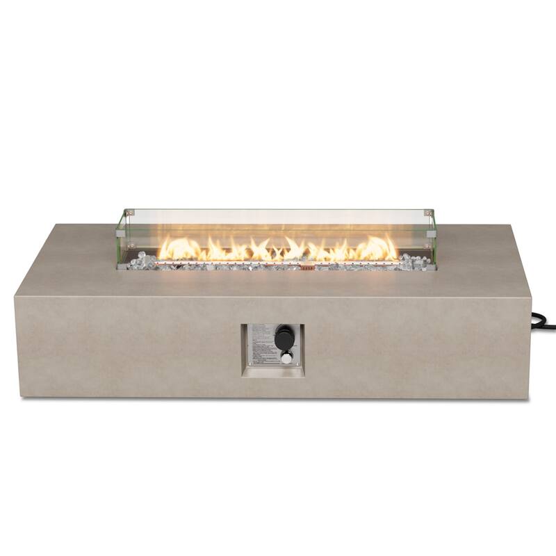 COSIEST Outdoor Rectangle Fire Pit Table w Fire Glass, Wind Guard