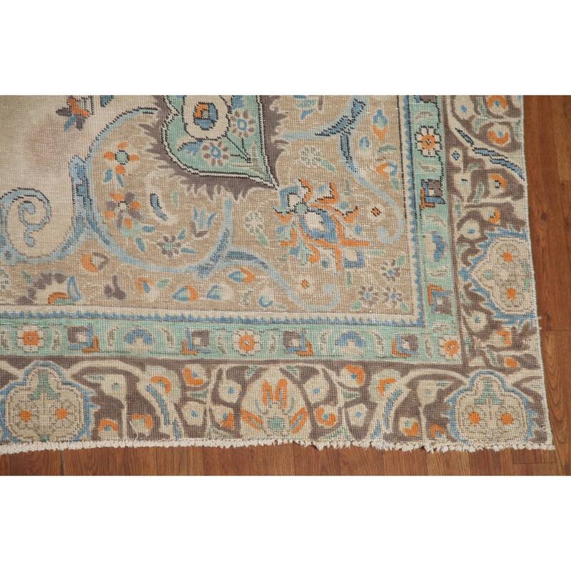 Hand Knotted Oriental 100% Wool Carpet Traditional Floral Beige & Ivories Tabriz Area Rug - 11' 6'' X 8' 7''