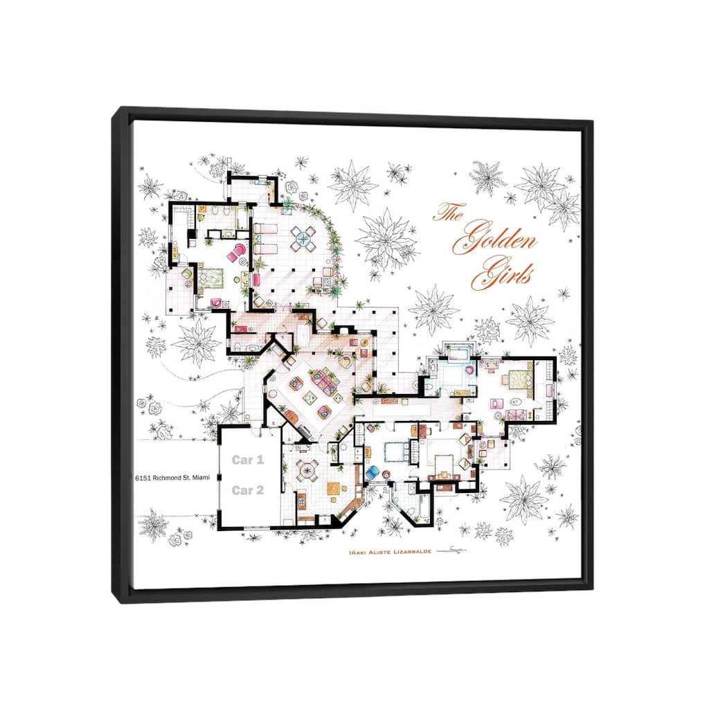 iCanvas "Floorplan From The Golden Girls" by TV Floorplans & More Framed Canvas Print