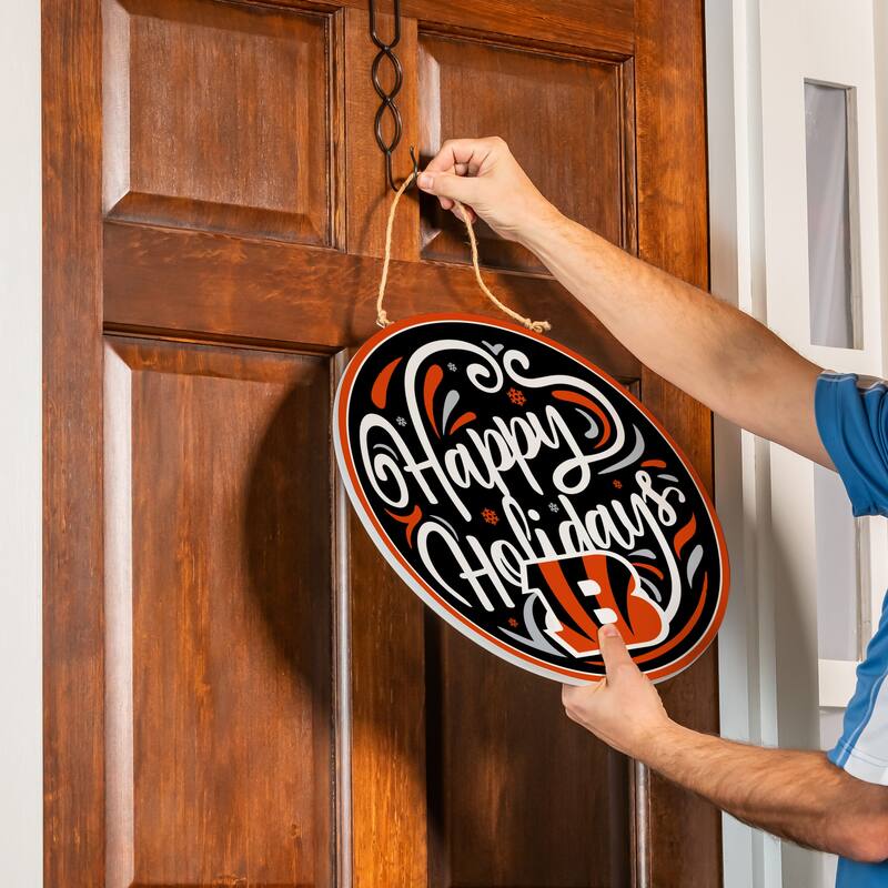Cincinnati Bengals 18" x 18" Happy Holidays Door Décor Wall Sign - 18" x 18"