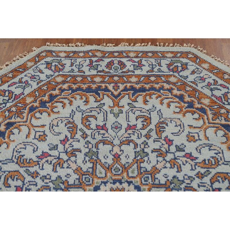 Heriz Serapi Indian Octagon Area Rug Handmade Wool Carpet - 5'11"x 6'1"