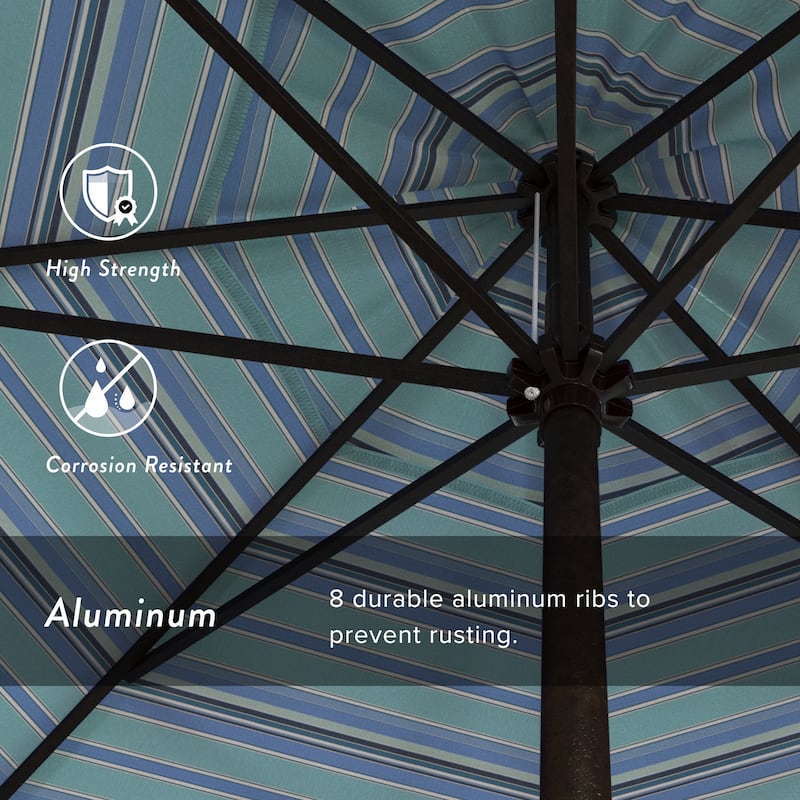 California Umbrella 9' Rd. Crank Lift Auto Tilt 8 Rib Aluminum Patio Umbrella, Bronze Finish, Sunbrella Spectrum Cilantro Fabric