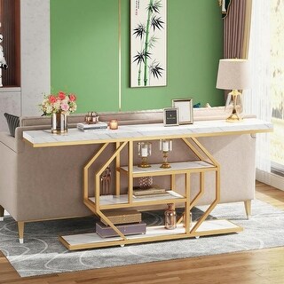Modern Gold Console Table with Faux Marble Top for Living Room - 70.86 ...