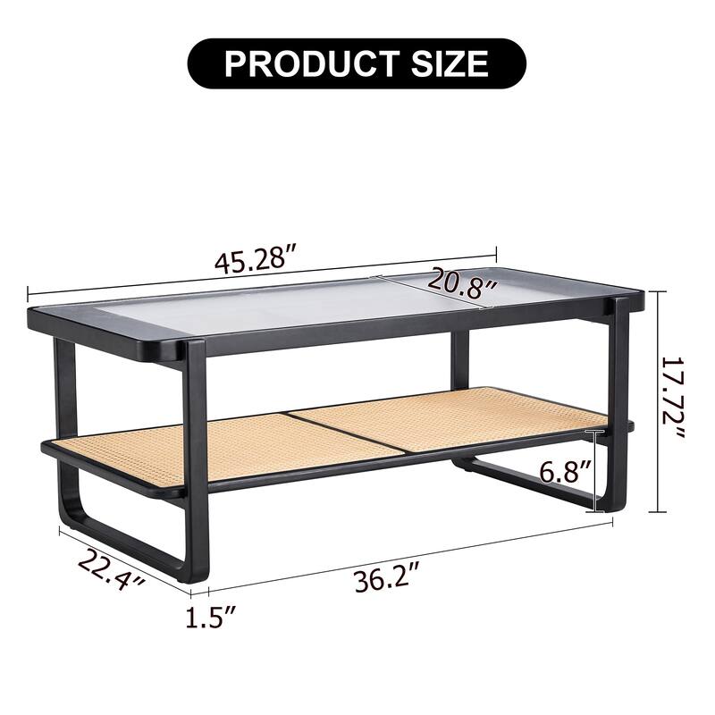 Coffee Table Solid Wood End Table Imitation Rattan Center Table