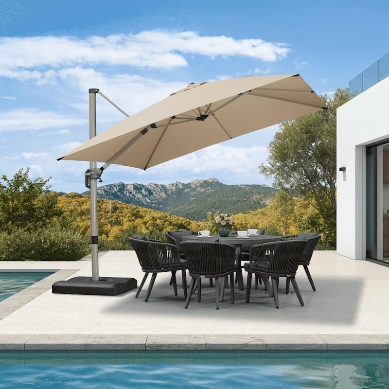 PURPLE LEAF Elegant Champagne-Gold Patio Cantilever Umbrella Adjustable Offset Umbrella