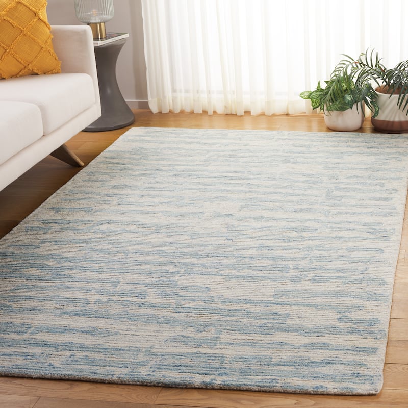 SAFAVIEH Handmade Ebony Anastasiya Modern & Contemporary Wool Rug - 8' x 10' - Ivory/Light Blue