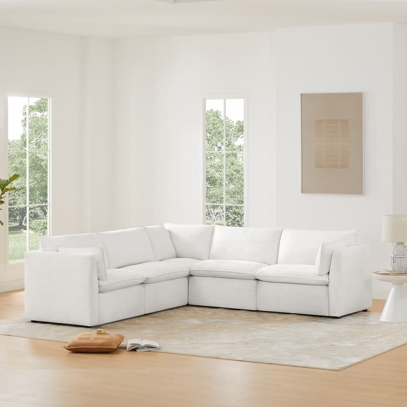 Cypress V-shape Sectional Couches Modular Sofa - Cream