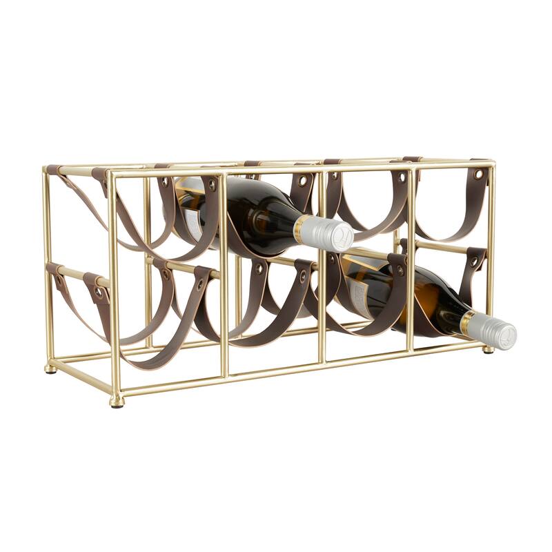 Gold Metal Wine Rack with Faux Leather Holding Straps