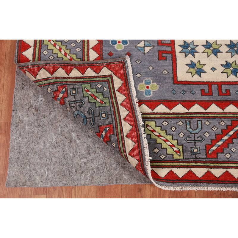 Hand Knotted Oriental 100% Wool Carpet Traditional Medallion Navy Blue & Blues Kazak Area Rug - 9' 7'' X 8' 4''