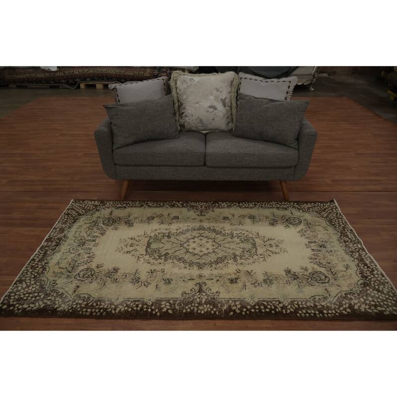 Hand Knotted Oriental 100% Wool Carpet Transitional Floral Beige & Ivories Anatolian Area Rug - 7' 0'' X 3' 11''