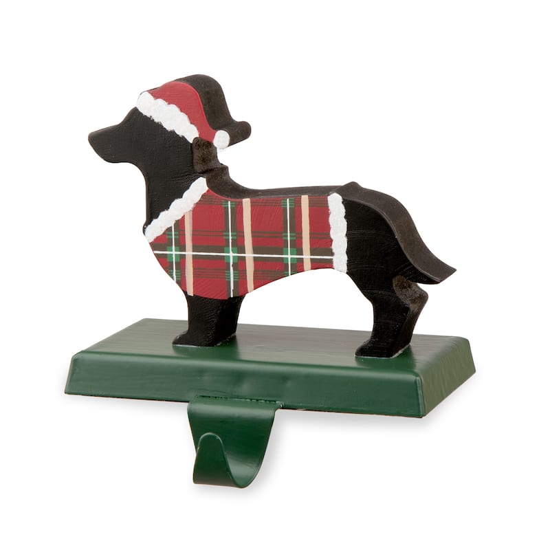 Glitzhome Wooden/Metal Red Truck Dachshund Reindeer Tree Stocking Holder Mantel Ornament for Christmas