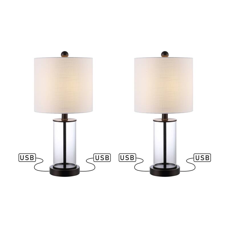 Cabell 21" Glass Modern Contemporary USB Charging LED Table Lamp, Oil Rubbed Bronze (Set of 2) by JONATHAN Y