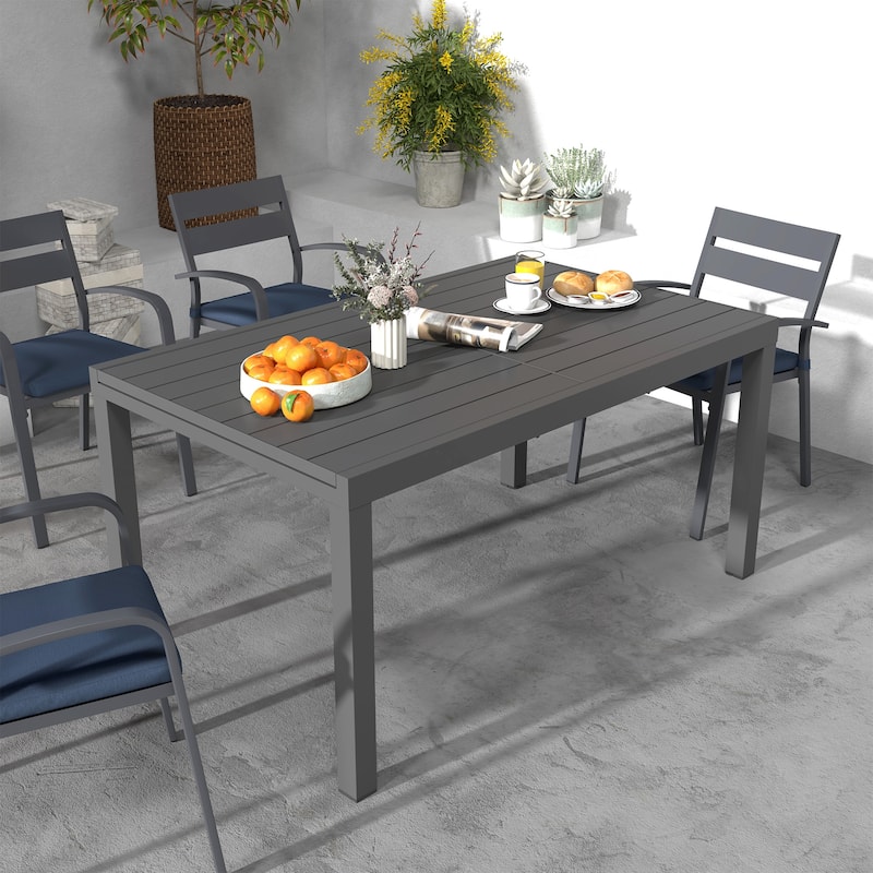 Outdoor 9-piece Aluminum Dining Set Stackable Chairs and Extendable Table