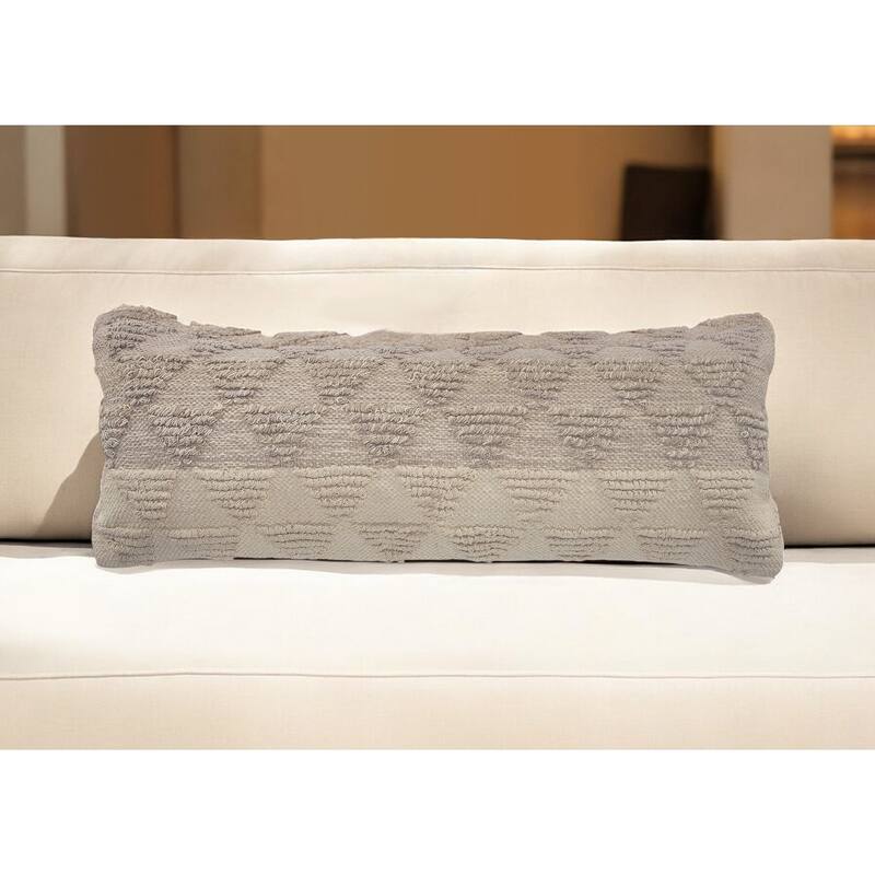14" X 36" Natural and Gray Geometric Cotton Lumbar Throw Pillow - Natural/Gray
