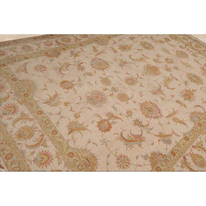 Hand Knotted Ivory Persian Wool & Silk Traditional Oriental Area Rug - 8' 1'' x 11' 9''
