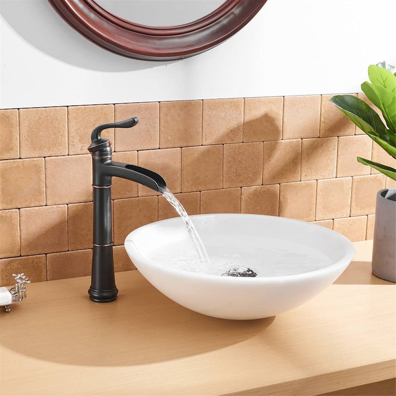 Waterfall Bathroom Vessel Sink Faucet With Drain Assembly Modern Single Hole Bathroom Vessel Faucets Single Handle Mixer Taps