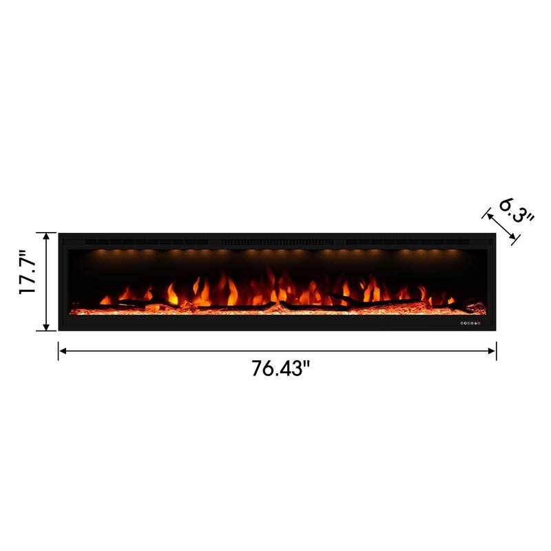 76" 1500W Modern Inserted Wall Mounted Linear Smart Electric Fireplace Heater with APP Control and Remote
