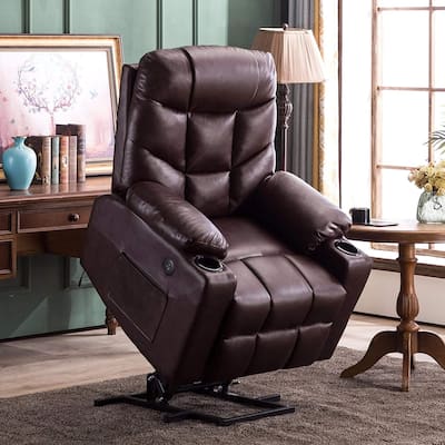 MCombo Electric Power Lift Recliner Chair Sofa for Elderly, 2 Side Pockets and Cup Holders, Faux Leather 7288