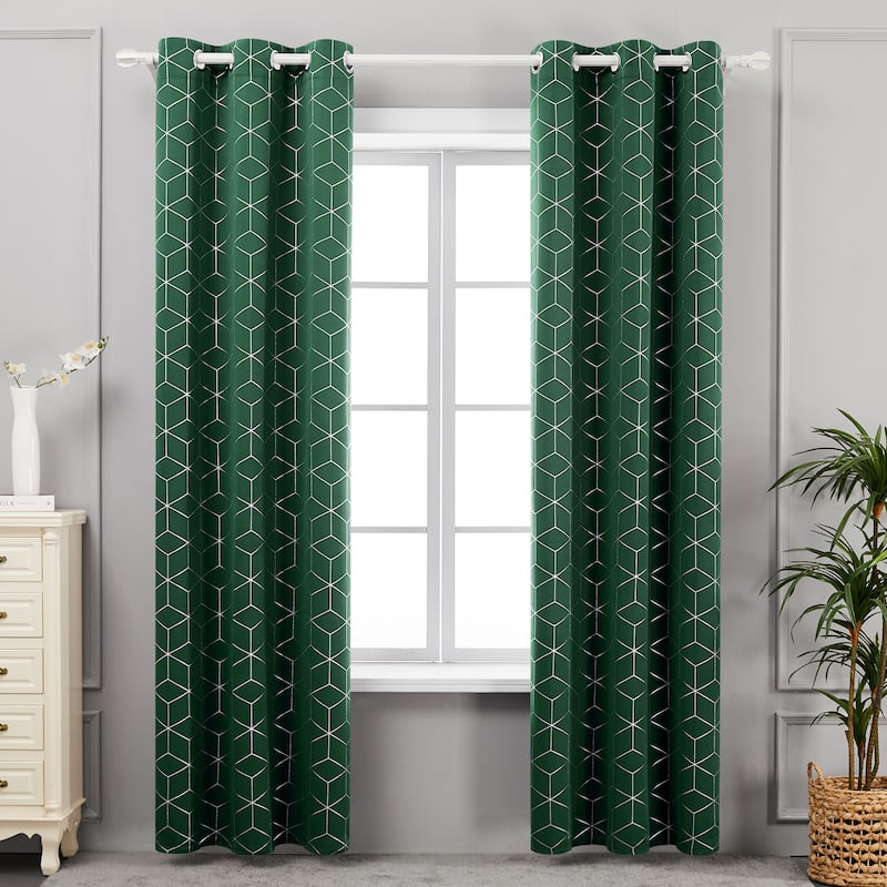 Deconovo Decorative Silver Diamond Curtains (2 Panel) - 42x63 Inch-4PC - Dark Forest Green