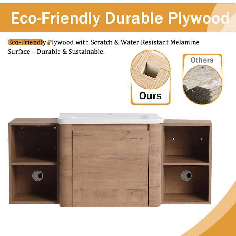 Malwee 24"/36"/48"/60" Floating Bathroom Vanity, Wall Mounted Bathroom Vanity with Ceramic Sink,Soft Close Door and Shelf