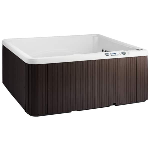 slide 2 of 9, Lifesmart LS350 Plus 5-Person 28-Jet 110v Plug and Play Spa with Thermal Locking Cover Arctic White shell with Espresso siding